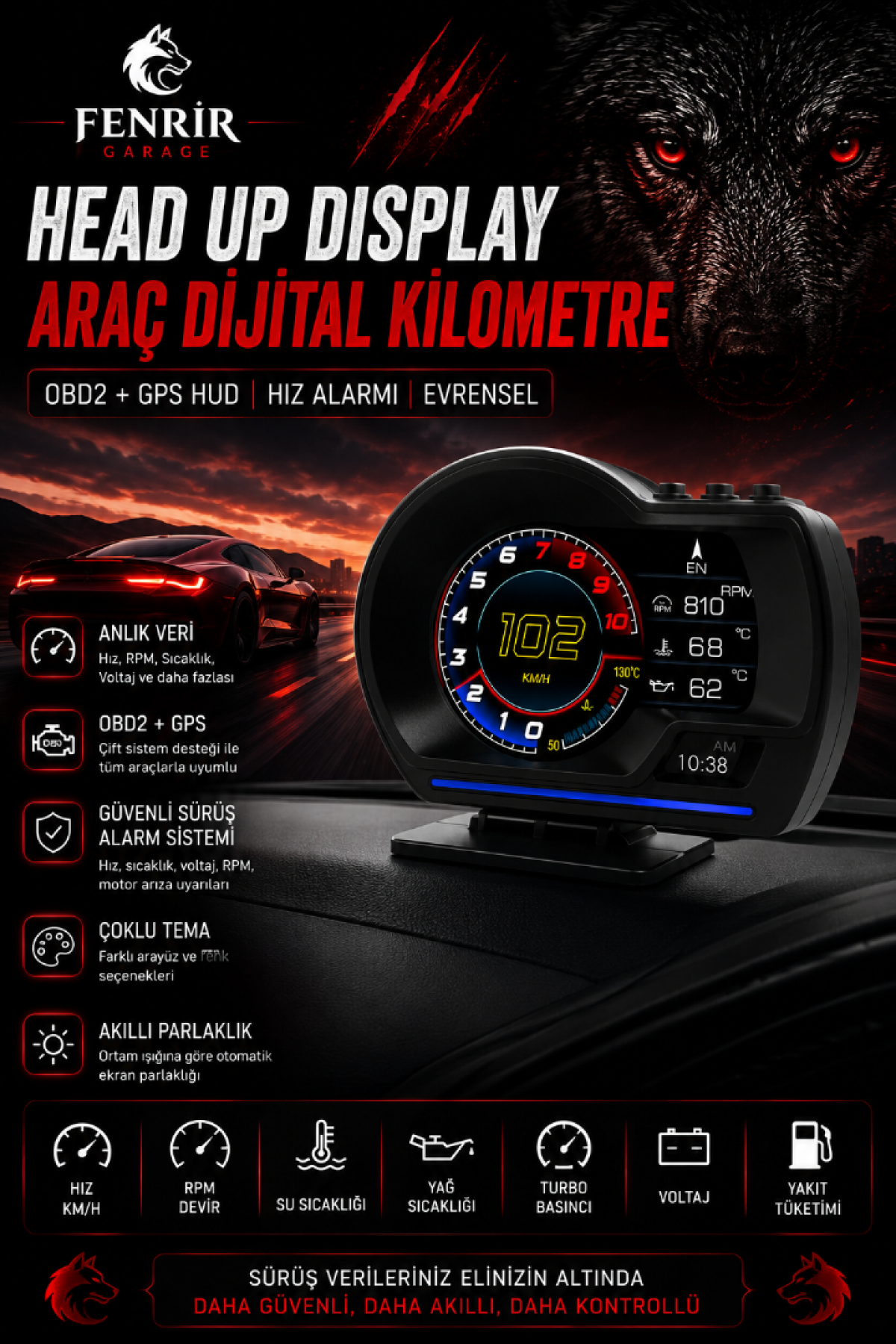 Head Up Display Araç Dijital Kilometre OBD2 + GPS HUD Hız Alarmı RPM Su Sıcaklığı Basınç Evrensel Head Up Display Araç Dijital Kilometre OBD2 + GPS HUD Hız Alarmı RPM Su Sıcaklığı Basınç Evrensel