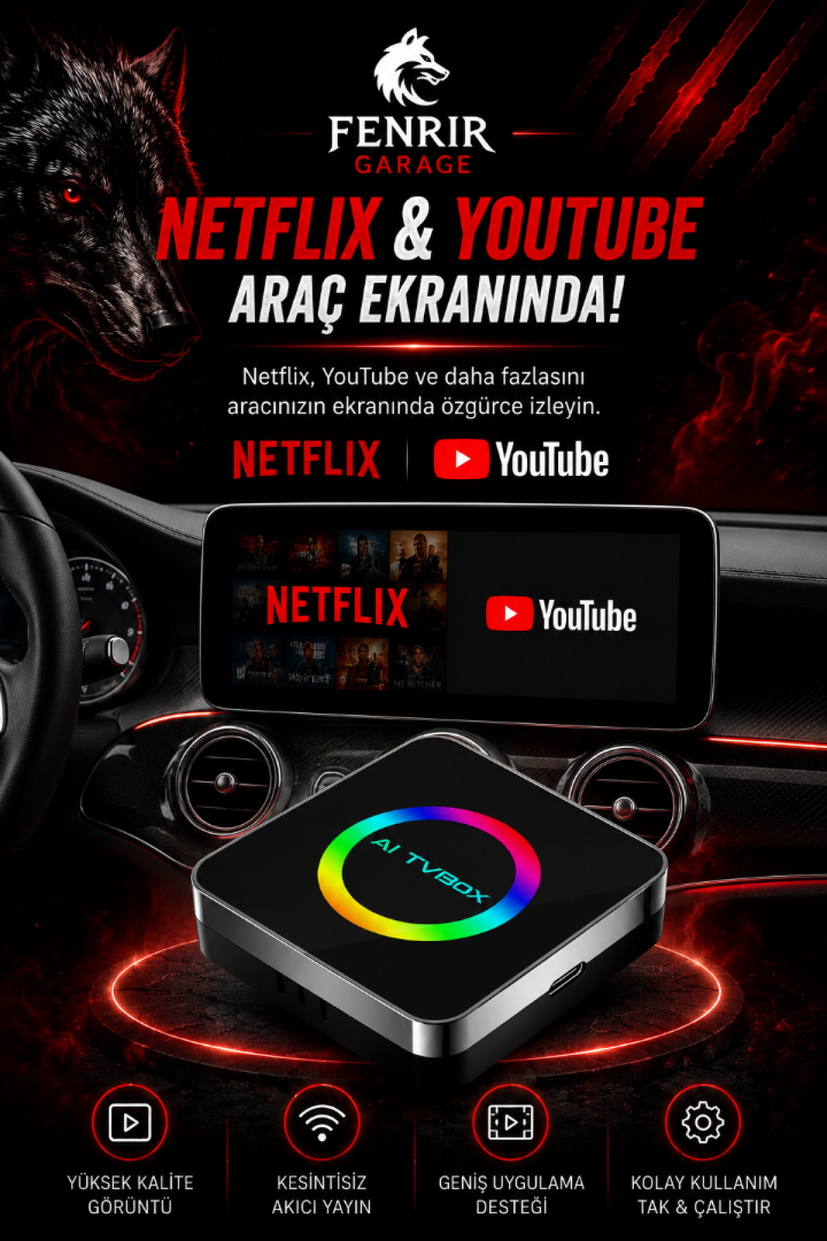CarPlay Ai Box Youtube, Netflix,& Kablosuz Carplay & Android Auto 4+64 ANDROİD 14