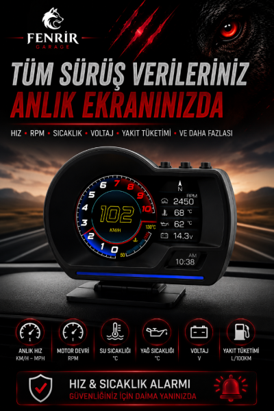 Head Up Display Araç Dijital Kilometre OBD2 + GPS HUD Hız Alarmı RPM Su Sıcaklığı Basınç Evrensel Head Up Display Araç Dijital Kilometre OBD2 + GPS HUD Hız Alarmı RPM Su Sıcaklığı Basınç Evrensel