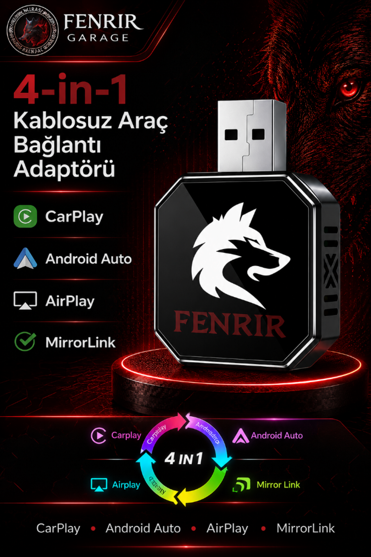 AI Box Kablosuz Araç Ekran Yanstıcı ve Carplay Adaptörü, Kablosuz Dönüştürücü 4in1 İOS & ANDROİD AI Box Kablosuz Araç Ekran Yanstıcı ve Carplay Adaptörü, Kablosuz Dönüştürücü 4in1 İOS & ANDROİD