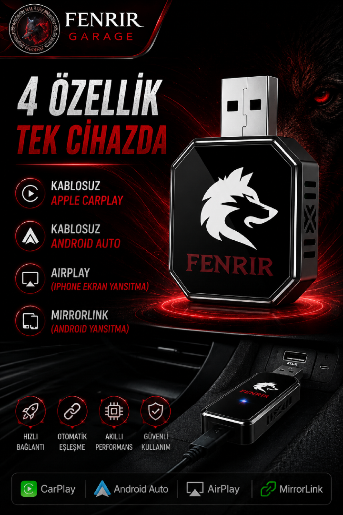 AI Box Kablosuz Araç Ekran Yanstıcı ve Carplay Adaptörü, Kablosuz Dönüştürücü 4in1 İOS & ANDROİD AI Box Kablosuz Araç Ekran Yanstıcı ve Carplay Adaptörü, Kablosuz Dönüştürücü 4in1 İOS & ANDROİD