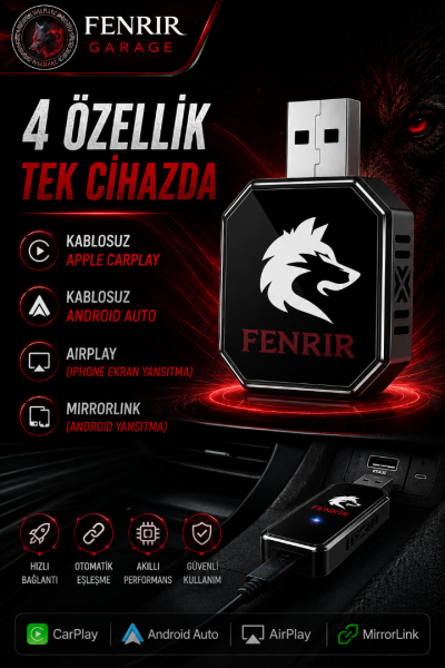 AI Box Kablosuz Araç Ekran Yanstıcı ve Carplay Adaptörü, Kablosuz Dönüştürücü 4in1 İOS & ANDROİD