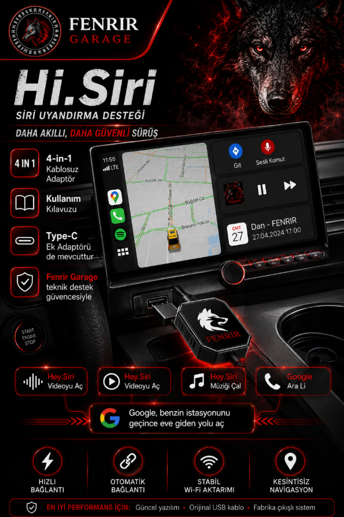 AI Box Kablosuz Araç Ekran Yanstıcı ve Carplay Adaptörü, Kablosuz Dönüştürücü 4in1 İOS & ANDROİD AI Box Kablosuz Araç Ekran Yanstıcı ve Carplay Adaptörü, Kablosuz Dönüştürücü 4in1 İOS & ANDROİD