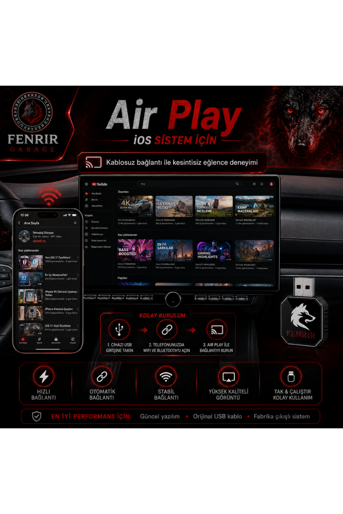 AI Box Kablosuz Araç Ekran Yanstıcı ve Carplay Adaptörü, Kablosuz Dönüştürücü 4in1 İOS & ANDROİD AI Box Kablosuz Araç Ekran Yanstıcı ve Carplay Adaptörü, Kablosuz Dönüştürücü 4in1 İOS & ANDROİD