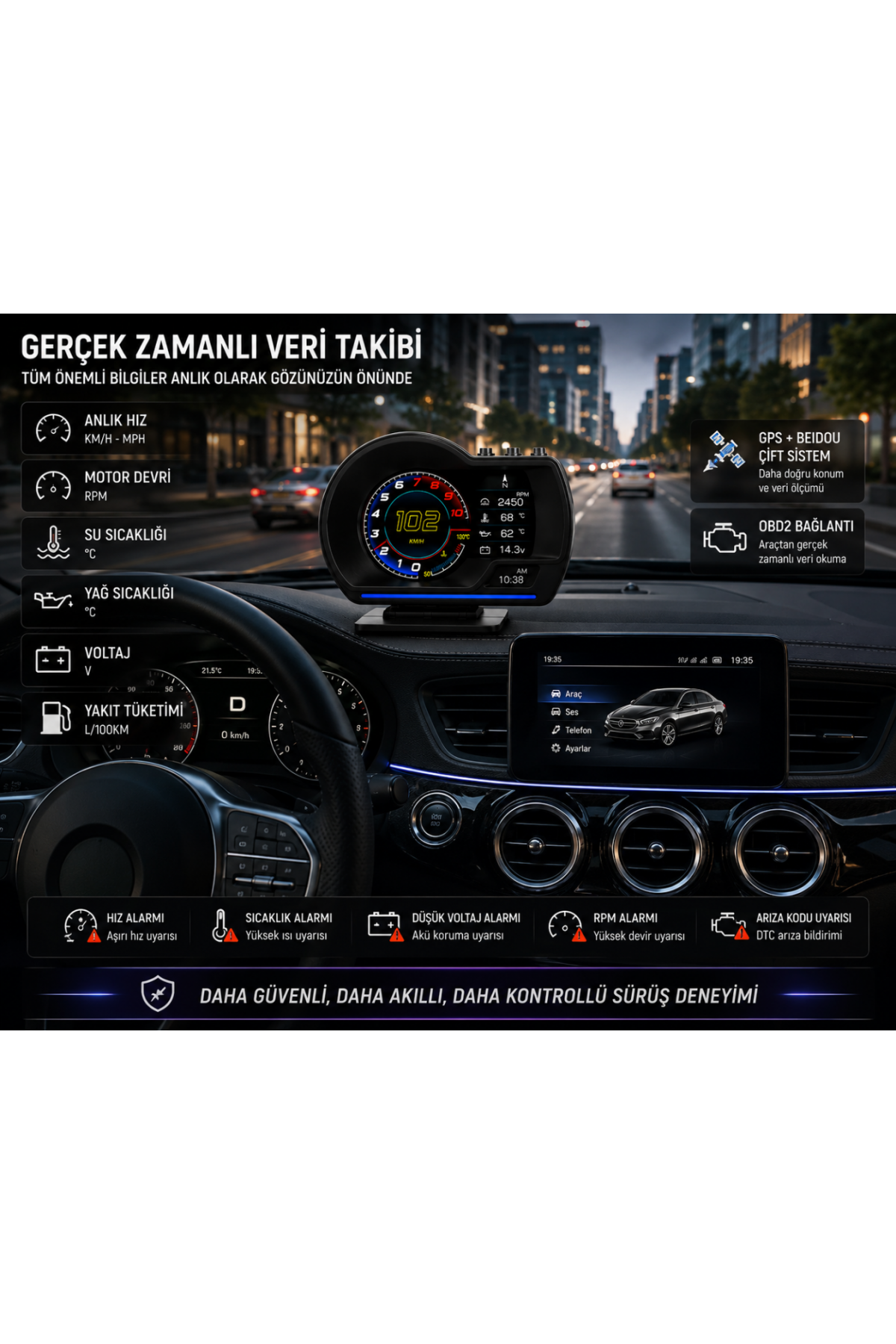 Head Up Display Araç Dijital Kilometre OBD2 + GPS HUD Hız Alarmı RPM Su Sıcaklığı Basınç Evrensel Head Up Display Araç Dijital Kilometre OBD2 + GPS HUD Hız Alarmı RPM Su Sıcaklığı Basınç Evrensel