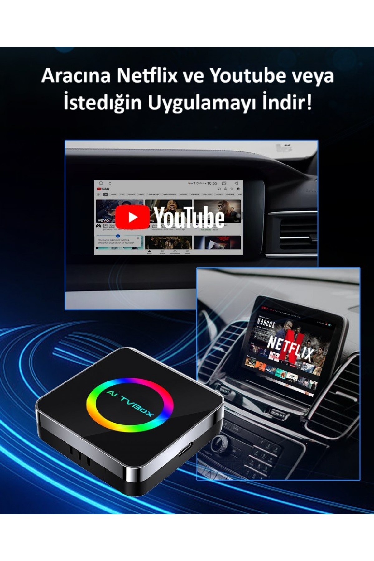 CarPlay Ai Box Youtube, Netflix,& Kablosuz Carplay & Android Auto 4+64 ANDROİD 14
