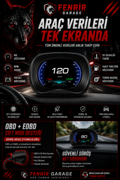 FENRIR GARAGE Head Up Display OBD LCD Araç Göstergesi Dijital Hız Göstergesi RPM Voltaj Su Sıcaklığı Yakıt Tüketimi OBD + EOBD Destekli FENRIR GARAGE Head Up Display OBD LCD Araç Göstergesi Dijital Hız Göstergesi RPM Voltaj Su Sıcaklığı Yakıt Tüketimi OBD + EOBD Destekli