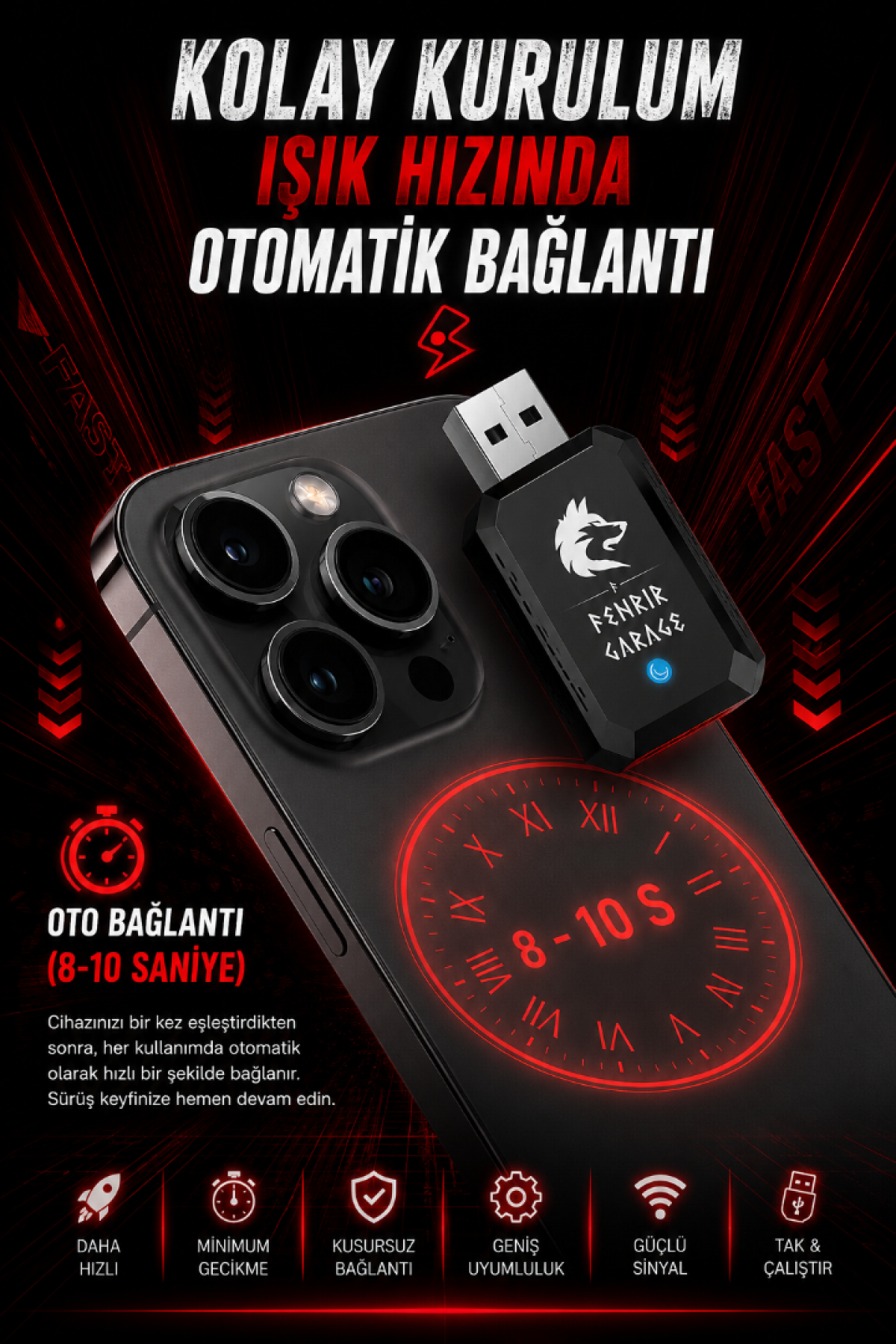 Kablosuz CarPlay ve AndroidAuto Çevirici - Apple ve Andriod Uyumlu Fenrir Dongle Kablosuz CarPlay ve AndroidAuto Çevirici - Apple ve Andriod Uyumlu Fenrir Dongle