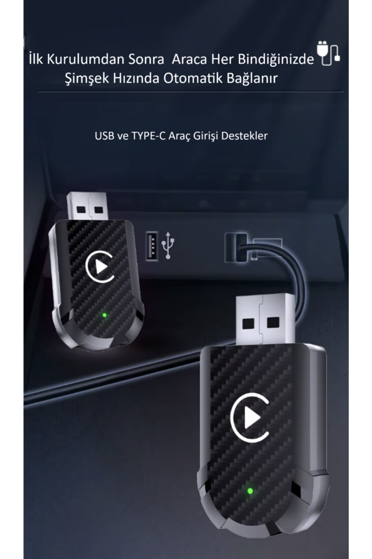 Kablosuz CarPlay ve AndroidAuto Çevirici - Apple ve Andriod Uyumlu Fenrir Dongle