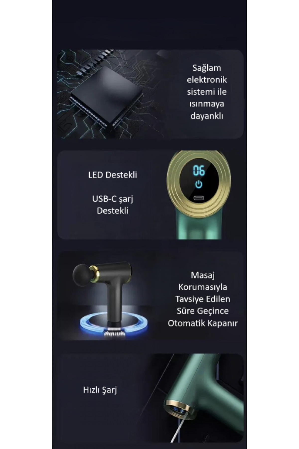 Darbeli Titreşimli Şarjlı Sporcu Masaj Tabancası Masaj Aleti Kas Rahatlatıcı Egzersiz Alet