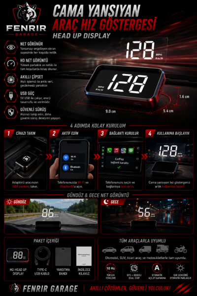 Cama Yansıyan Araç Hız Göstergesi Head Up Display Cama Yansıyan Araç Hız Göstergesi Head Up Display