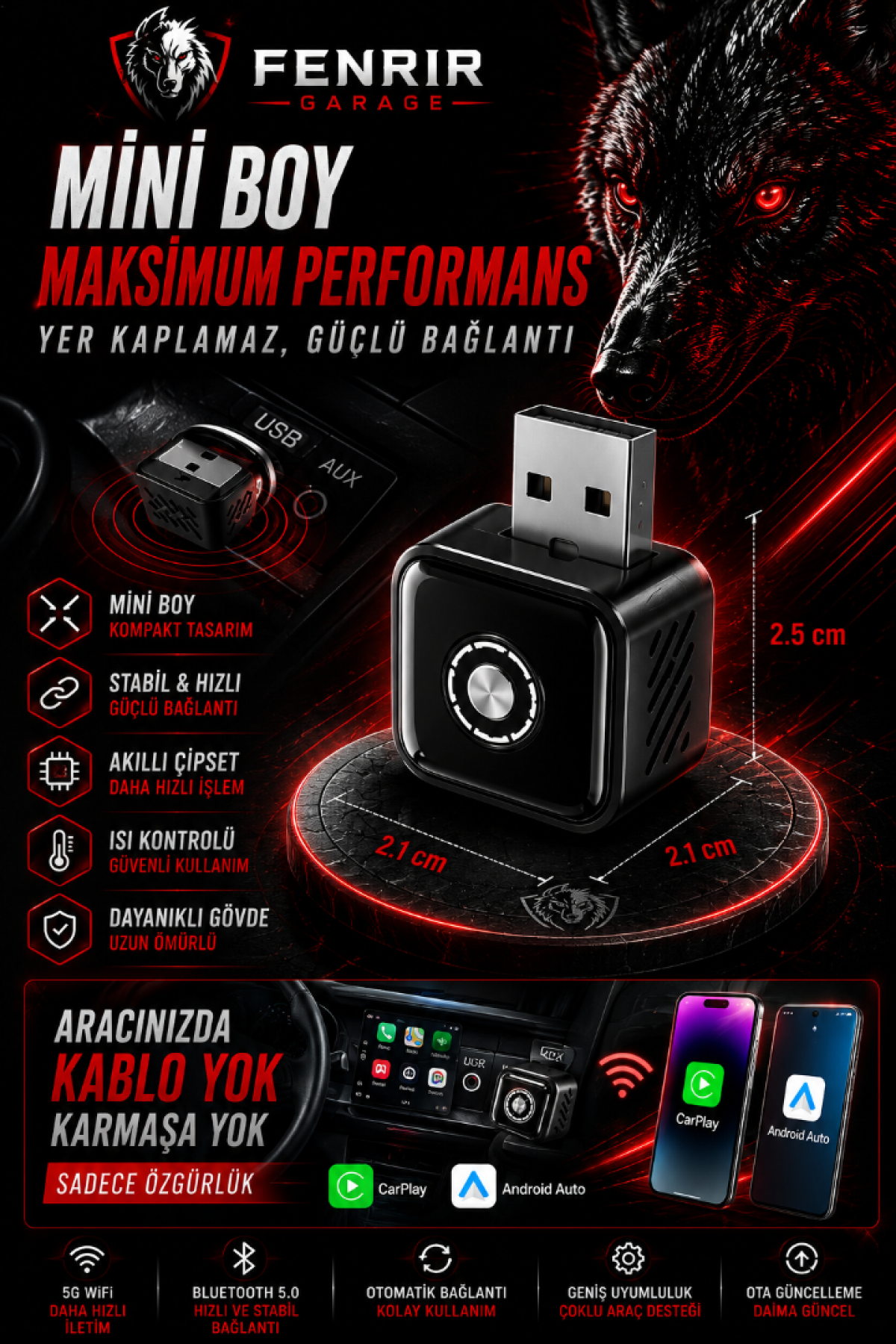 Kablosuz Car Play Adaptörü İos Ve Android Cihazlar Için, Wireless Carplay Çevirici Özel Model