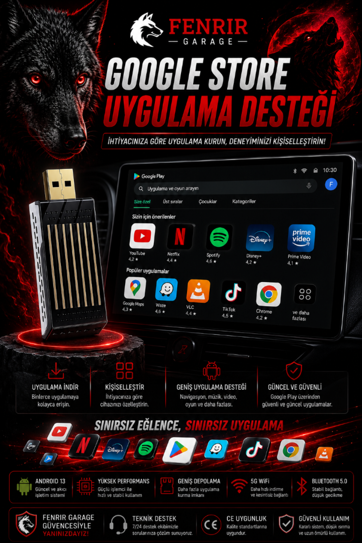 Android AI Kutusu Kablosuz CarPlay / Android Auto YouTube Netflix Uyumlu